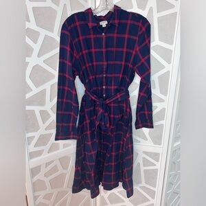 Plaid Shirt Dress in Navy and Red